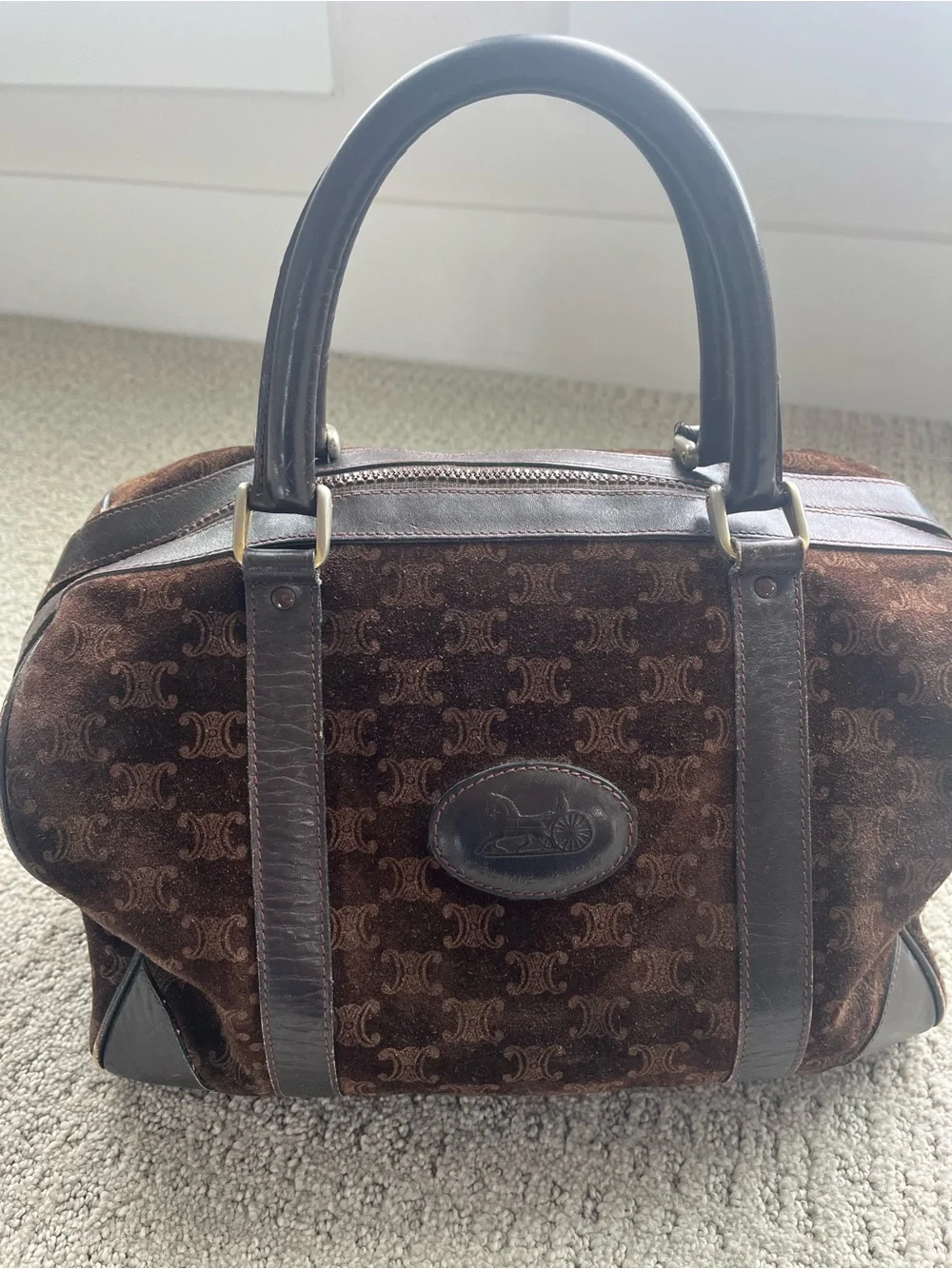 Celine vintage macadam suede Boston bag